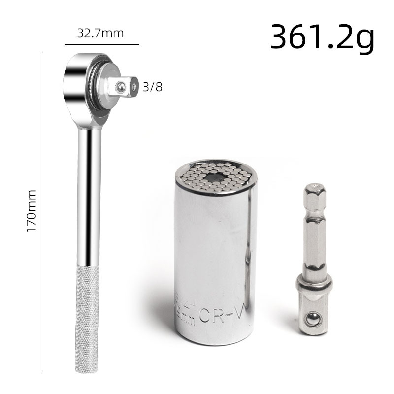 Extensión de Vaso Yunbei Métrico de 7-19 mm con Vástago Hexagonal de 3/8 Pulgadas, Vaso Mágico con Trinquete Plateado de 1/4-3/4 Pulgadas