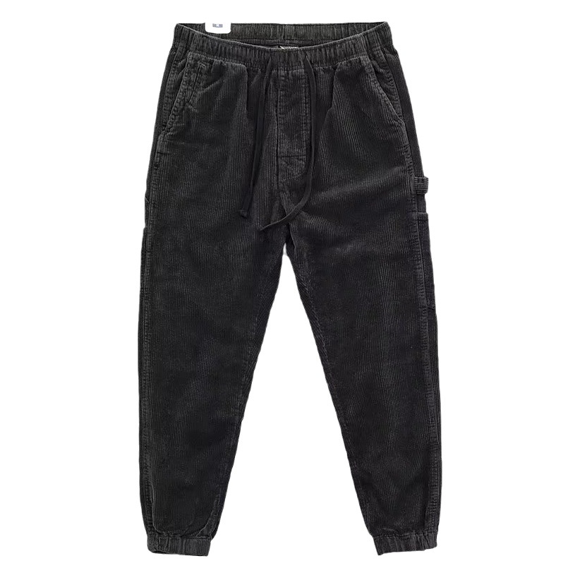 Otoño e invierno europeo y americano Nueva moda micro cintura elástica con cordón ropa de trabajo pantalones atados al tobillo pantalones casuales de pana retro para hombres