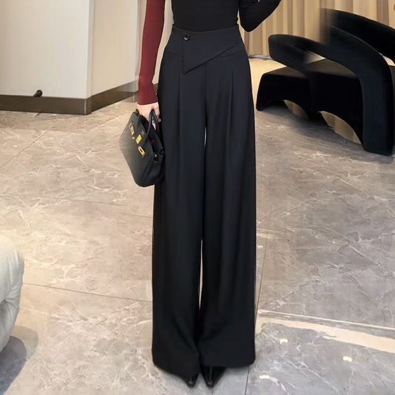 加绒加厚阔腿裤女秋冬季大码宽松显瘦高腰垂感直筒西装休闲长裤子