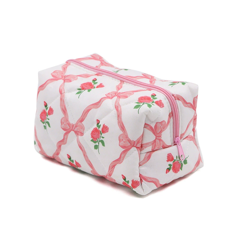 High quality blue cosmetic bag with bow, organizer bag