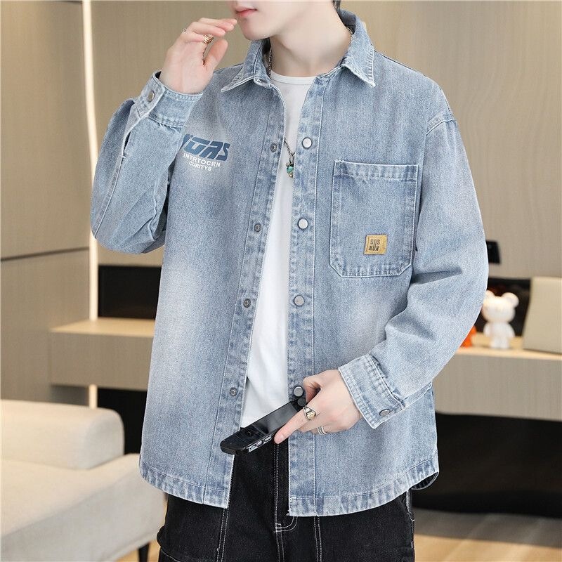 Denim Jacket Men's Shirt Jacket Spring and Autumn Thin Style Turn-Down Collar Loose Fit College Student Hong Kong Style Outerwear Men's Clothing Denim Jacket Men's Shirt Jacket Spring and Autumn Thin Style Turn-Down Collar Loose Fit College Student Hong Kong Style Outerwear Men's Clothing