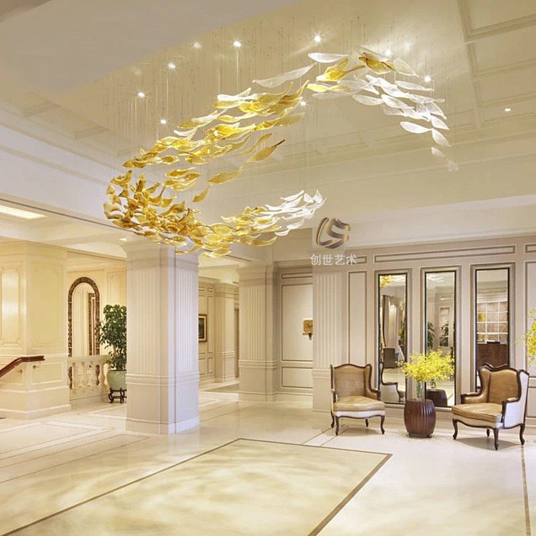 Leisure Club Bath Water Bar Yoga Studio Glass Leaf Glass Pendant Beautiful Display Aerial Soft Decoration Hotel