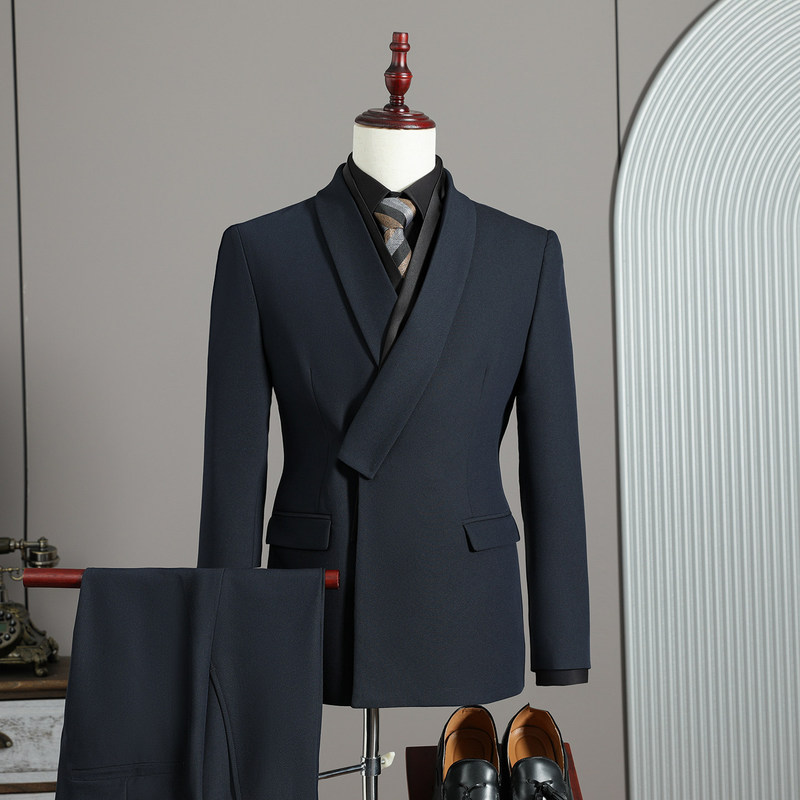 Spring and Autumn Style Scarf Collar One-Button Men's Suit Slim Fit Casual Business Formal Dinner Suit Three-Piece Set Spring and Autumn Style Scarf Collar One-Button Men's Suit Slim Fit Casual Business Formal Dinner Suit Three-Piece Set