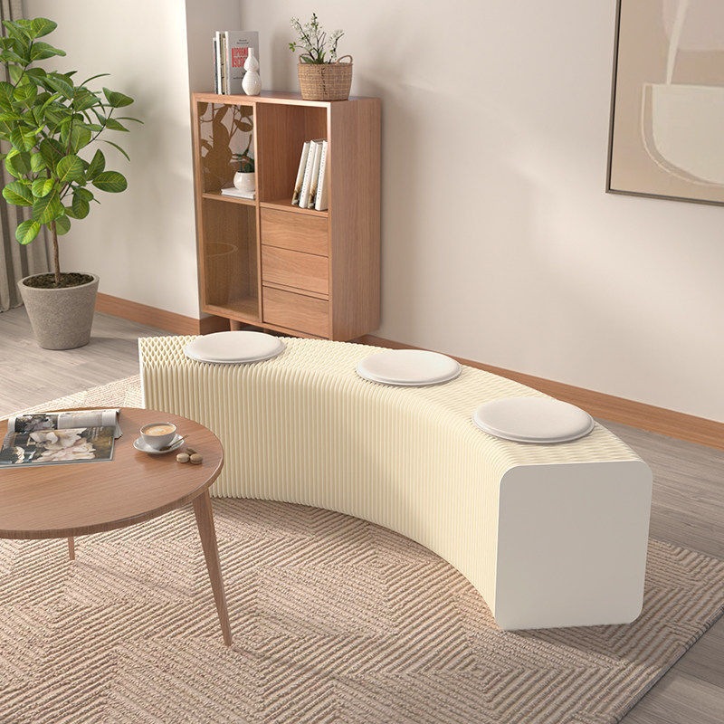 End-of-bed bench, multi-person long bench, functional creative furniture, foldable accordion paper stool, extendable dining stool, leisure home use, exhibition