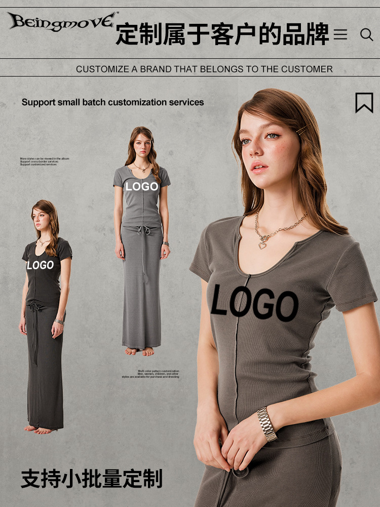 2025 verano Europa y Estados Unidos diseño de alta gama sensación chica caliente cintura cintura cadera falda delgada camisa de manga corta ropa de mujer image 4