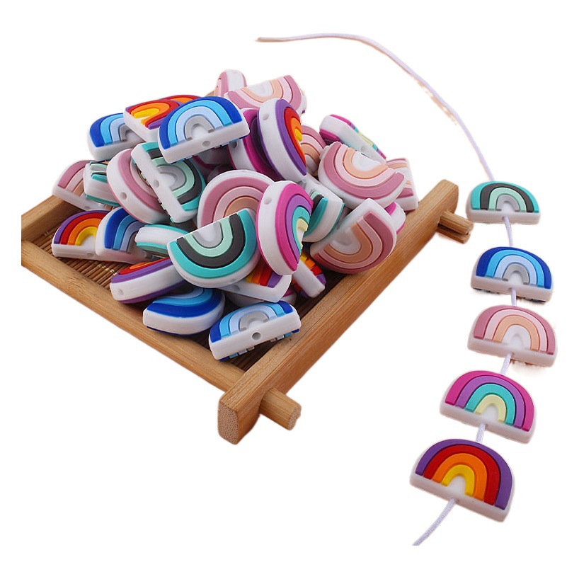 Creativo DIY bebé suministros de dibujos animados de silicona Arco Iris juguete mordedor bebé molar pezón anti-gota cadena Accesorios