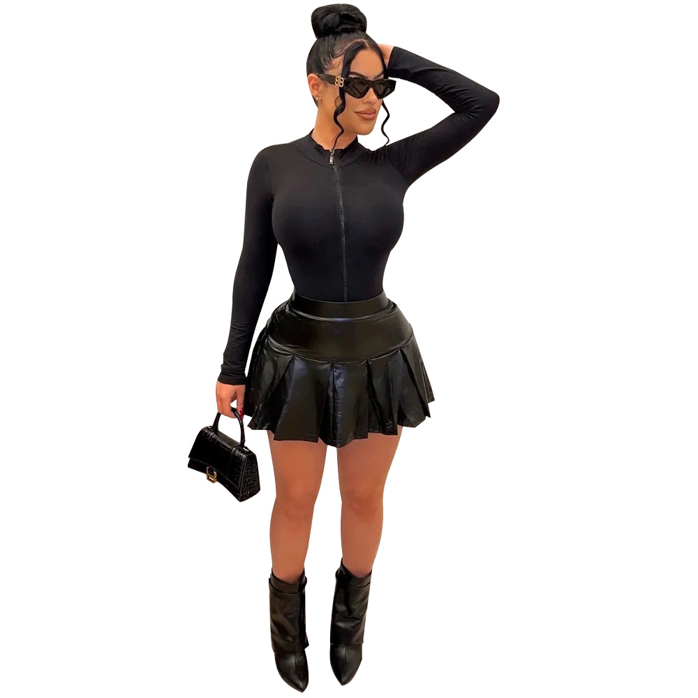 Daily Street Women's Streetwear Solid Color Spandex Polyester Zipper Skirt Sets Skirt Sets display picture 31