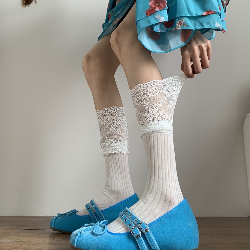 春夏款JK白色小腿袜女甜美lolita粉色堆堆袜蕾丝花边灰色中筒袜子|undefined
