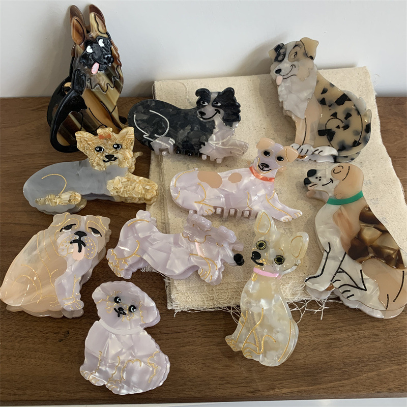 法国醋酸动物小狗抓夹小众个性卡通新潮发夹ins发饰女中号发卡女