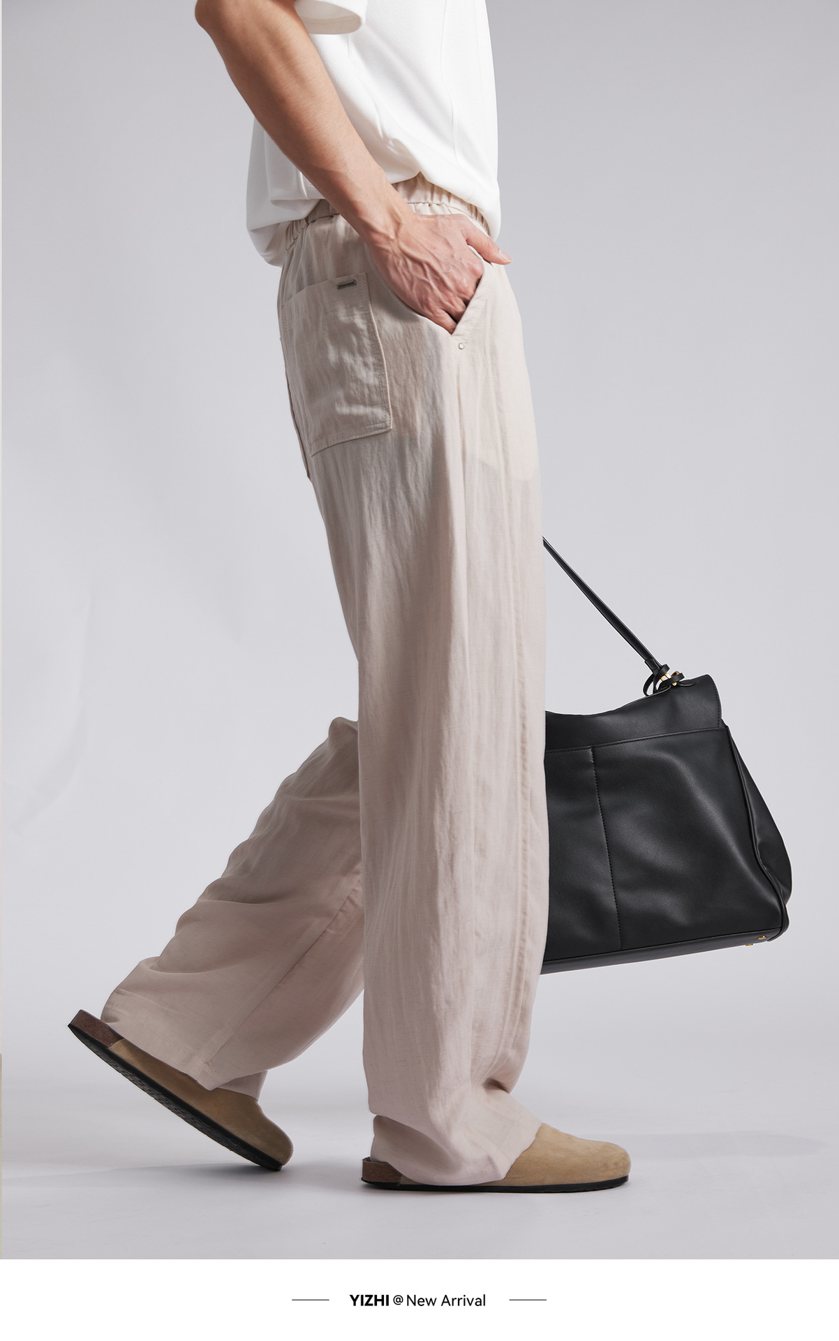 Quần dài nam ống rộng chất liệu linen phong cách mùa hè — đen chi tiết 7