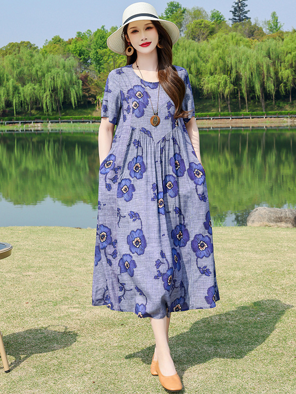 新しい夏のハイエンドコットンシルクドレス女性のミッドレングスファッショナブルなアウターウェア人工綿花柄コットンシルクスカート|undefined