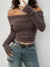 V 21881 Off-shoulder knit top һ�ּ���֯��