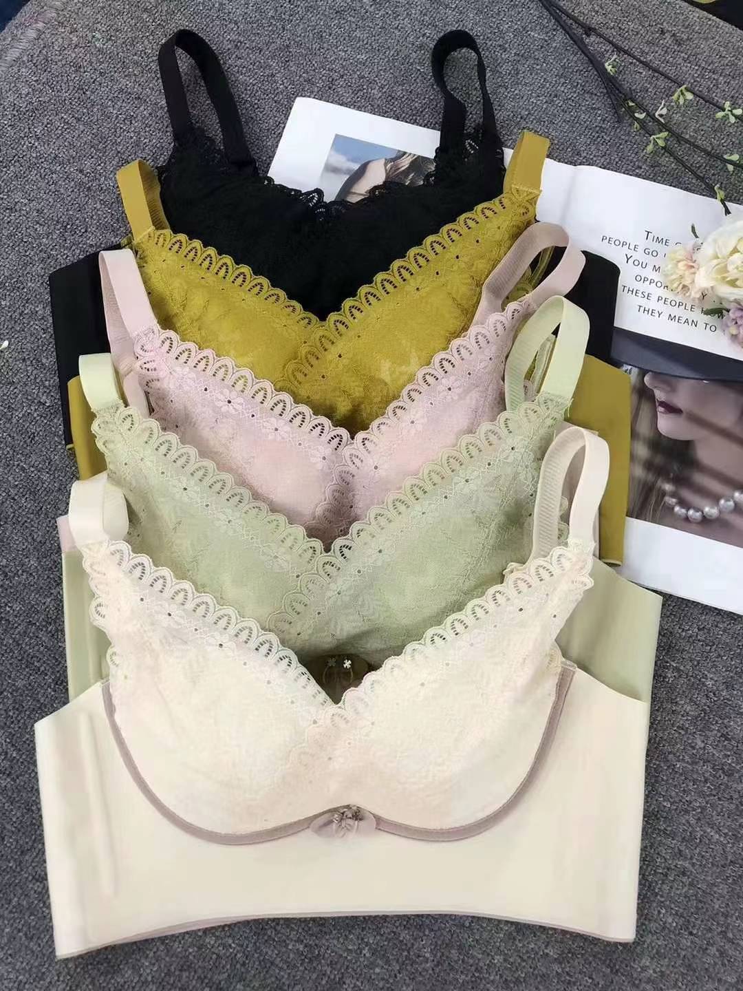 Nuevo sujetador de alta calidad de moda de encaje jacquard transpirable y cómodo ajuste lateral de pecho de cuatro botones ropa interior mujer