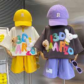 立体玩偶儿童纯棉短袖T恤夏装新款时尚潮流宽松潮流上衣夏季潮T