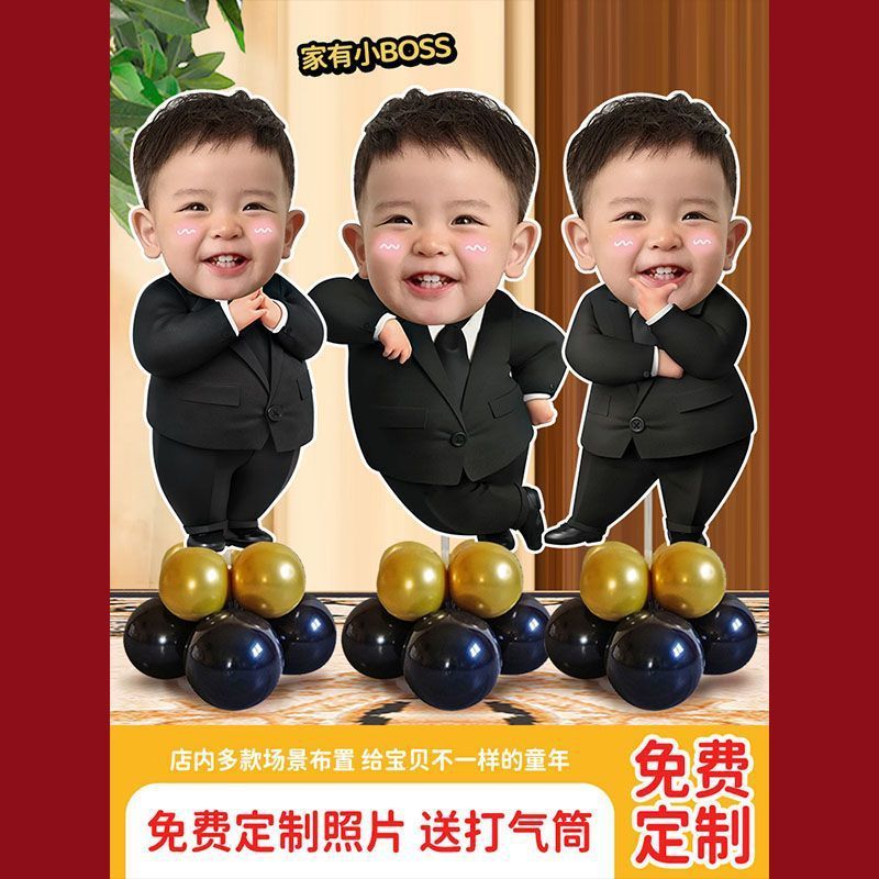 宝宝周岁生日布置人形立牌kt板迎宾牌定作百日满月宴气球场景装饰|undefined