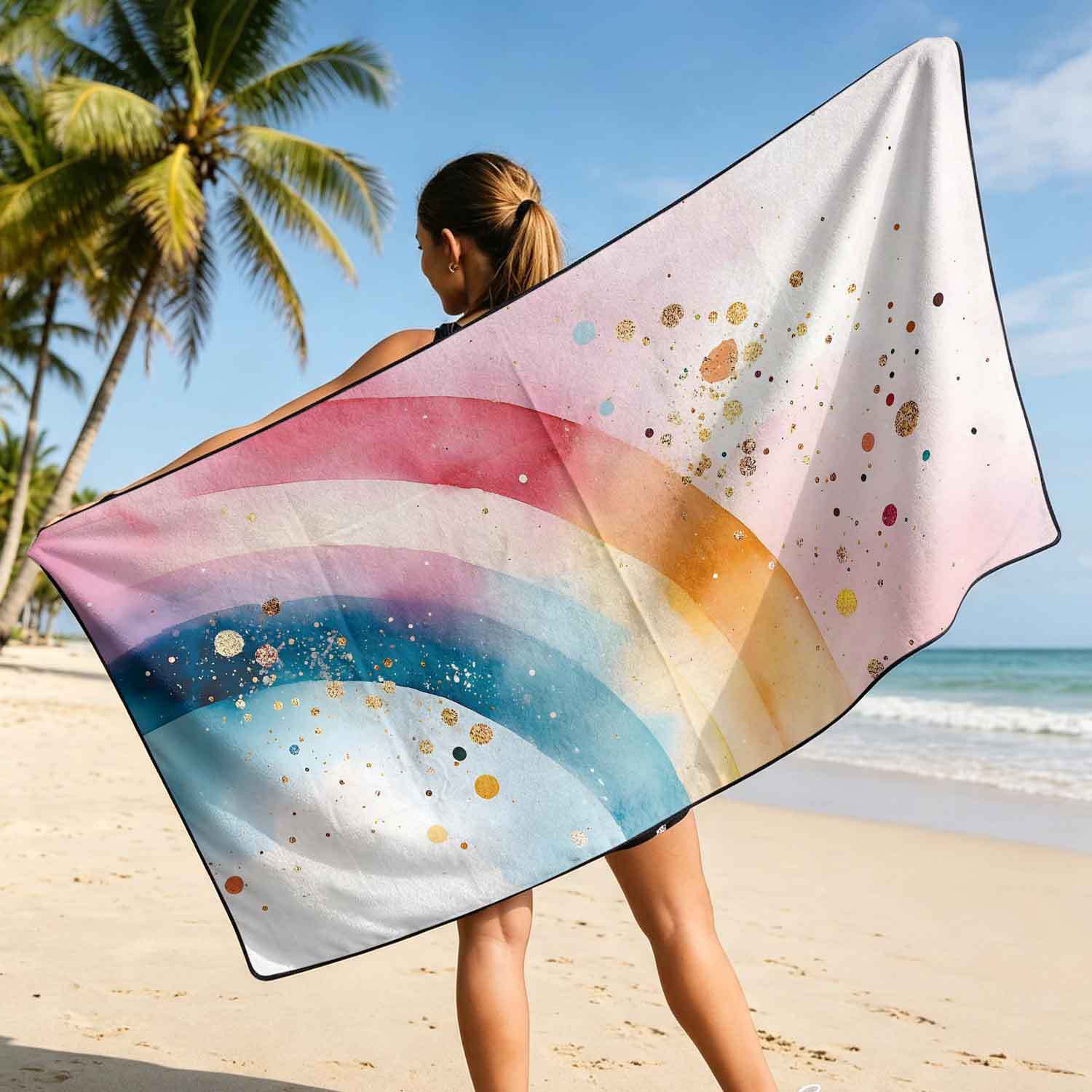 Printed bath towel and car seat cover 2-in-1, ultra-fine fiber outdoor beach and car dual-use universal seat cushion