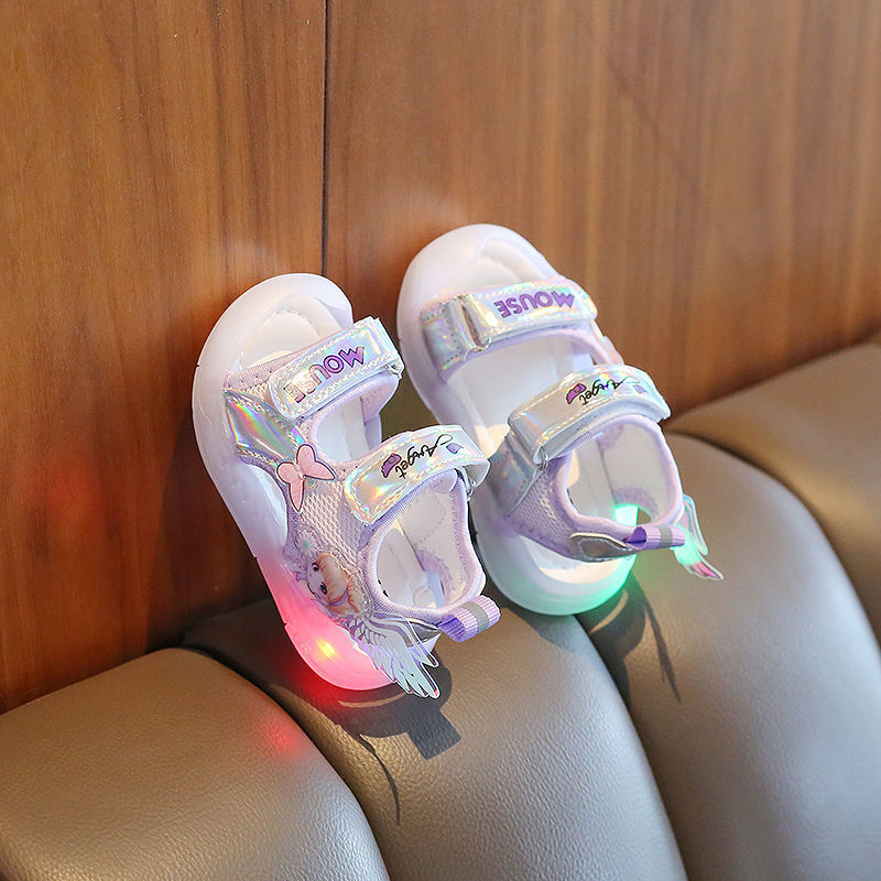 Baby Girl Sandals 0-3-5.5 Years 2 Girls Toddler Glowing Soft Sole Princess Shoes with Light-up Laces Breathable First Steps Shoes