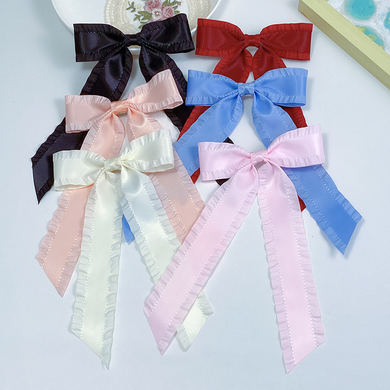 跨境热销款荷叶边蝴蝶结飘带发夹女森系气质优雅百搭后脑勺发饰品