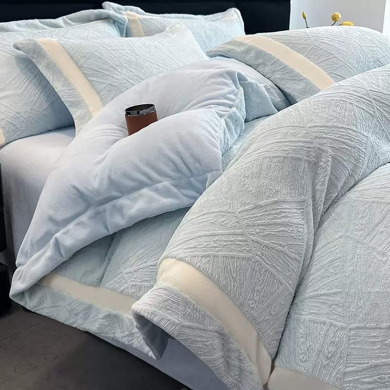 加厚牛奶绒四件套A类婴儿级加厚保暖珊瑚绒法兰绒雕花绒冬季床品4