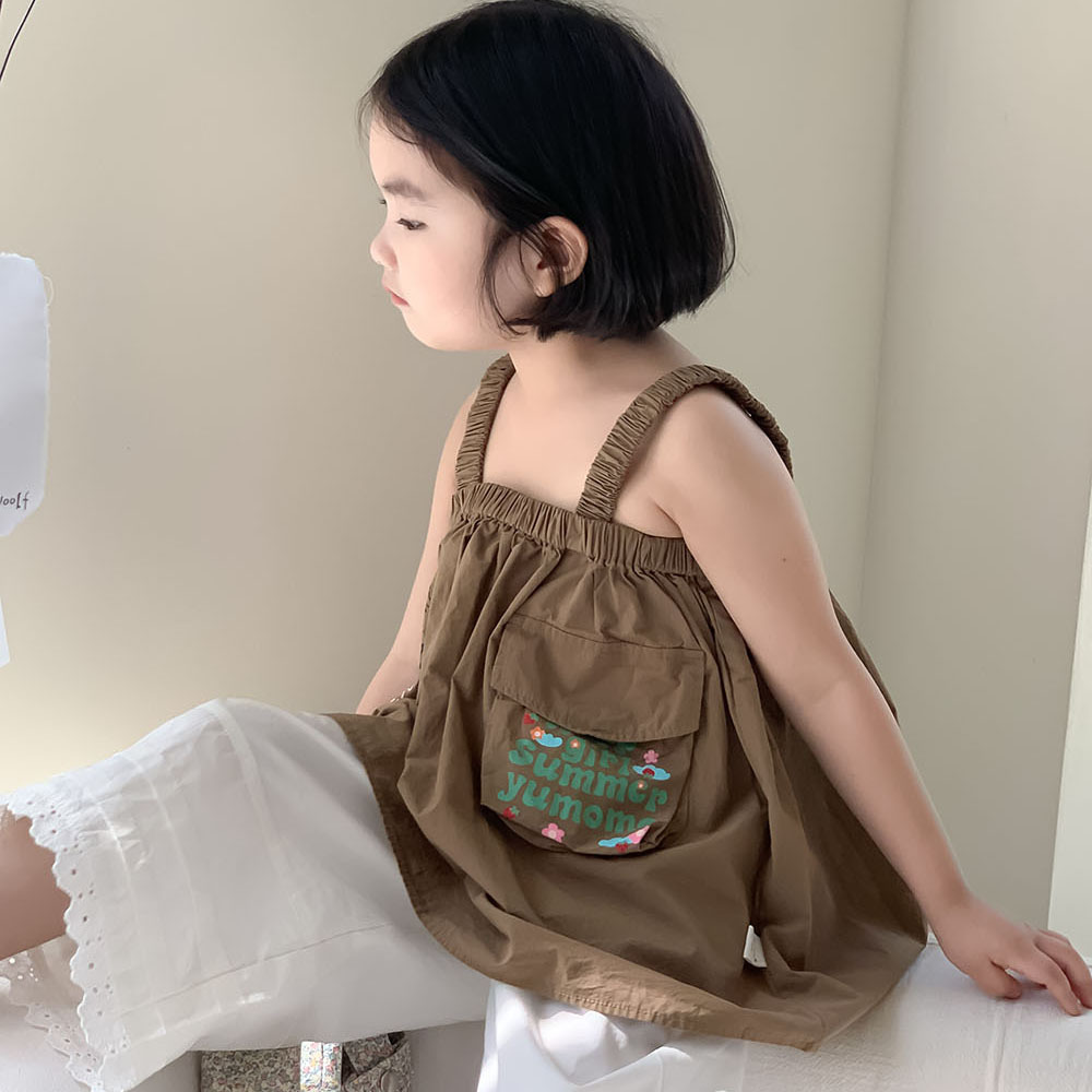 2024夏季韓系女童印花吊帶上衣洋氣女寶寶無袖牛筋娃娃衫夏裝083