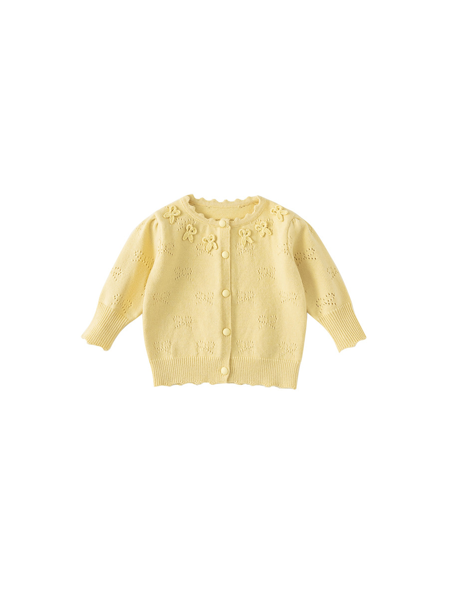 Youbao ropa para niños suéter para niñas cárdigan primavera nuevo color sólido hueco lindo lazo abrigo de suéter para niñas