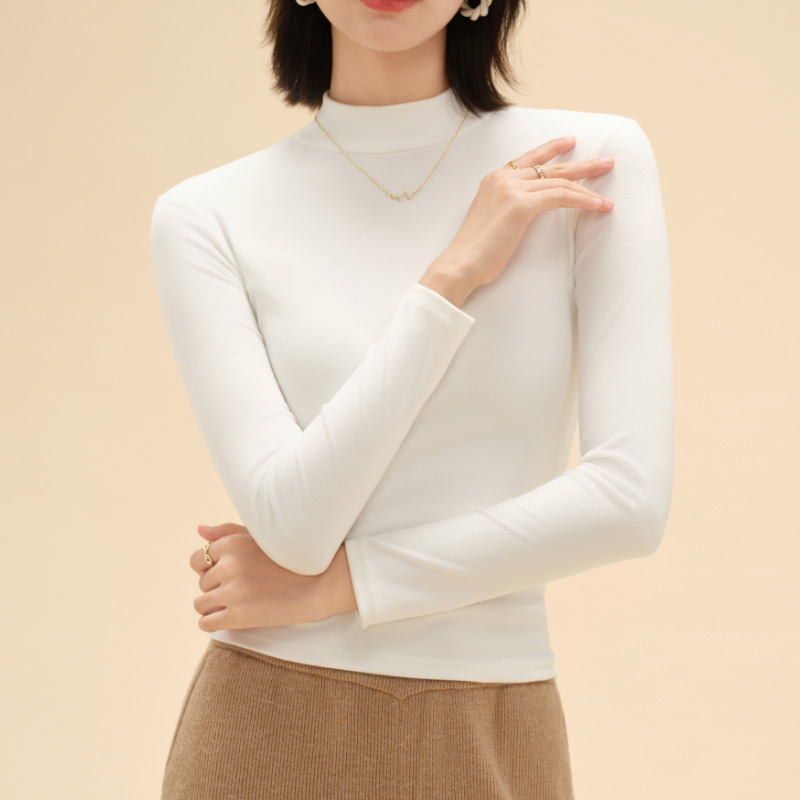 半高领德绒打底衫女士春秋款内搭纯色加绒加厚保暖上衣修身打底衣|undefined