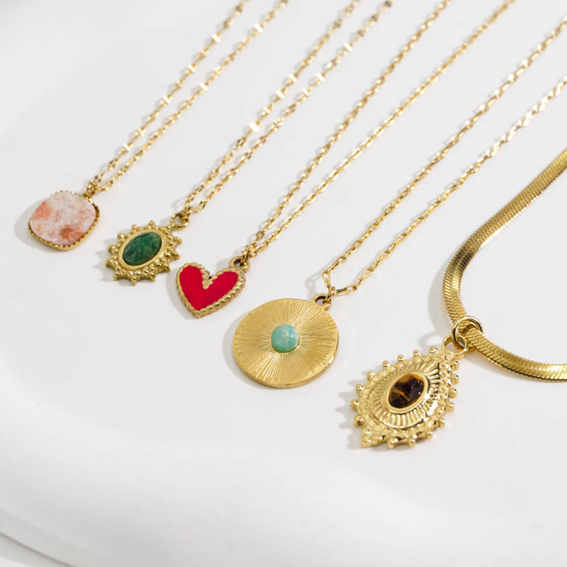 Fashion Heart Shape Titanium Steel Plating Zircon Pendant Necklace 1 Piece