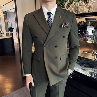 Red Riding Book New recommend Men's Double-breasted Suit with Double-breasted Collar High-end Business Casual Solid Color Suit suit