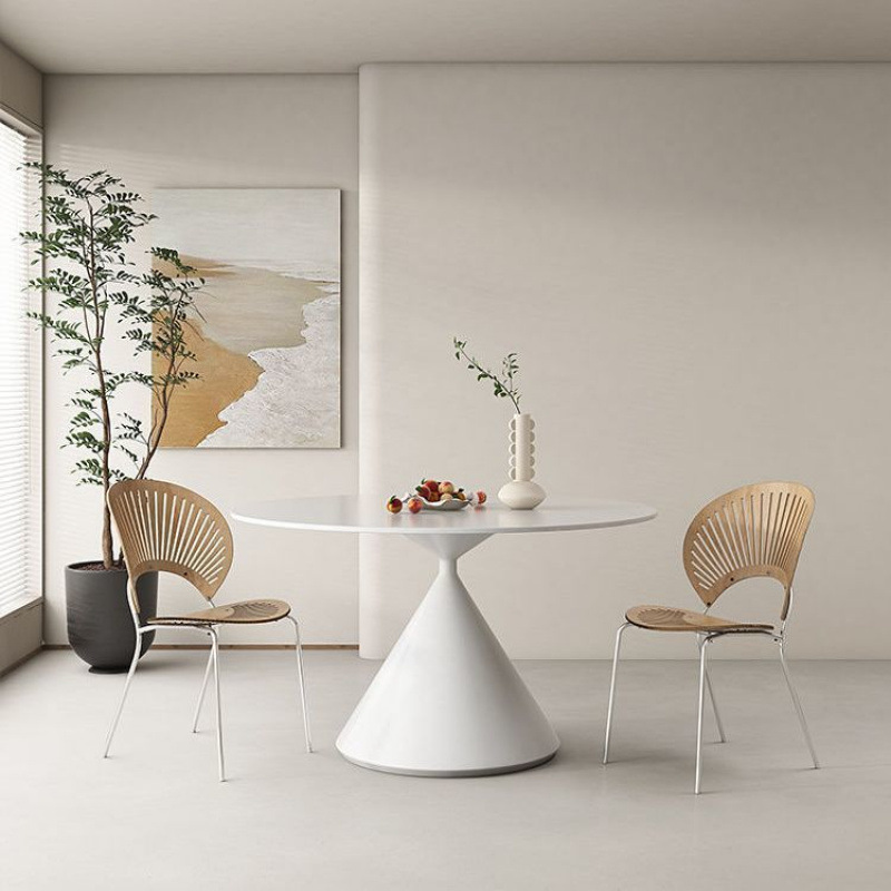 Mesa de comedor redonda de tablero de roca minimalista francesa tipo pequeño hogar mesa de comedor de tablero de roca blanca pura combinación de mesa redonda moderna y simple
