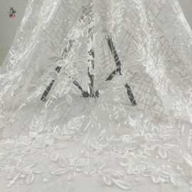 亮片涤光绣花树枝  珠片绣面料 连衣裙头纱 婚纱礼服面料批发