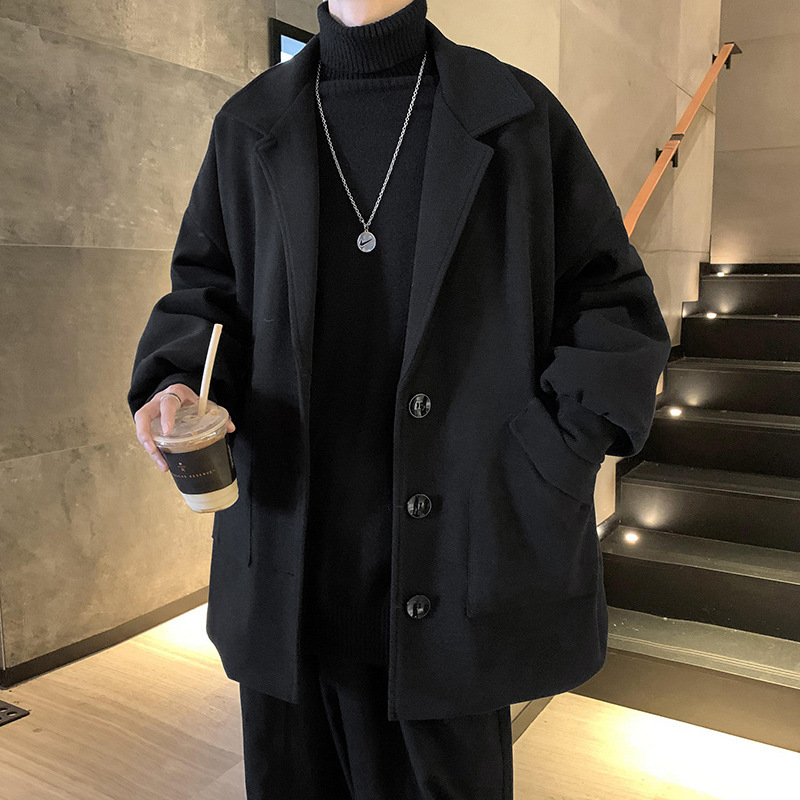 모직 코트 봄, 가을 남성 홍콩 스타일 트렌드 다재다능한 캐주얼 코트 한국 스타일 루즈하고 멋진 새로운 스타일의 윈드 브레이커