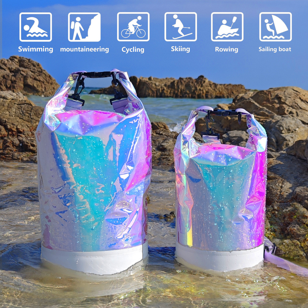 Hot Selling New Product Outdoor Pvc Laser Colorful Waterproof Bucket Bag Seaside Storage Waterproof Backpack Rafting Waterproof Bag