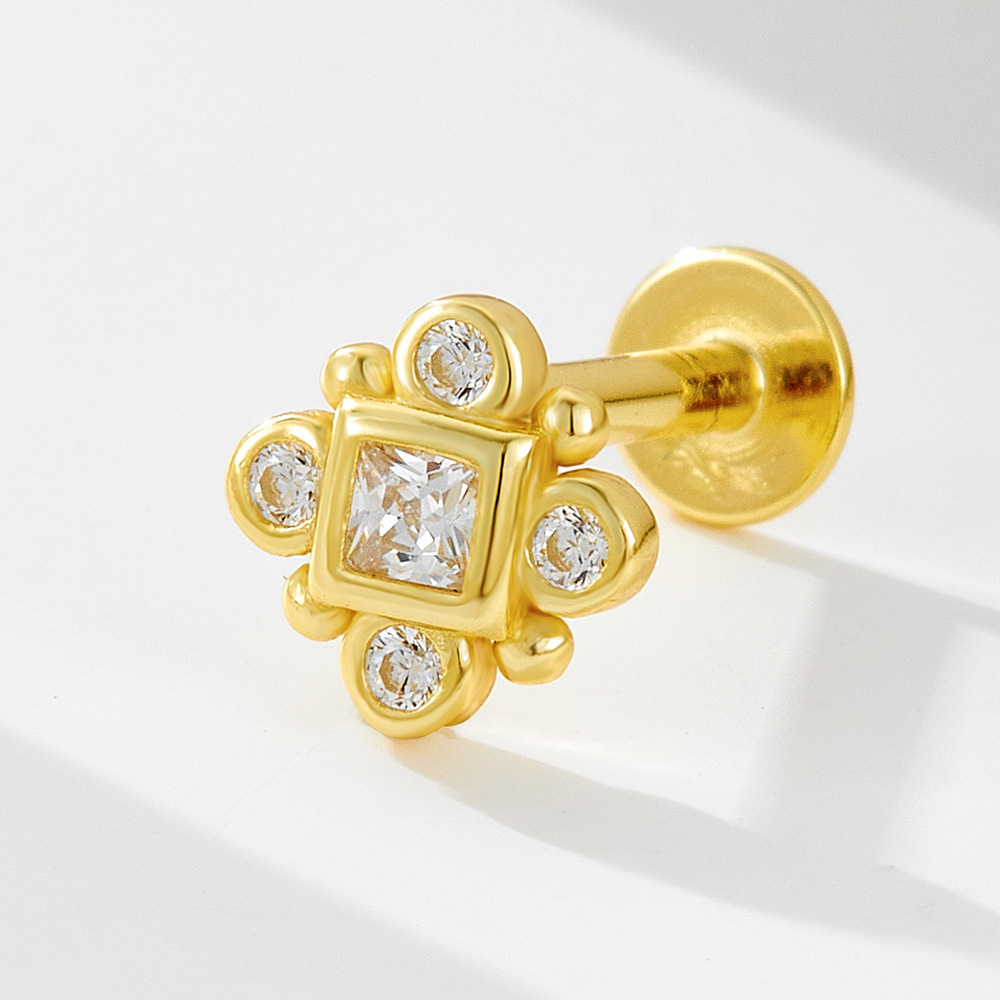 Diamantes geométricos de plata de ley 925 Opel cabeza plana hilo cuerpo humano punción oreja pendientes Europa y América joyería transfronteriza