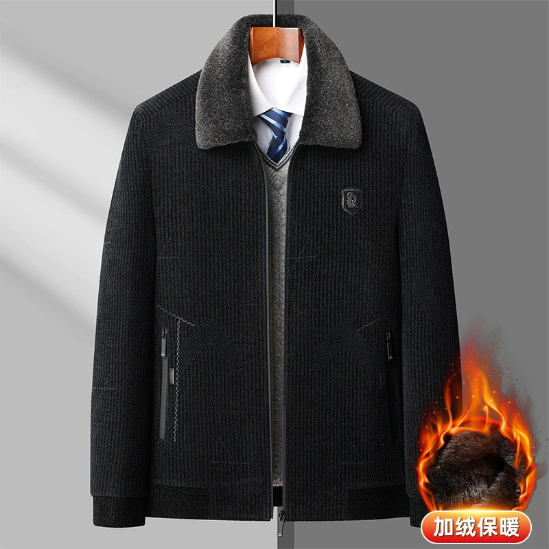 Demi-season coat for leisure, warm set, men's jacket, for middle age