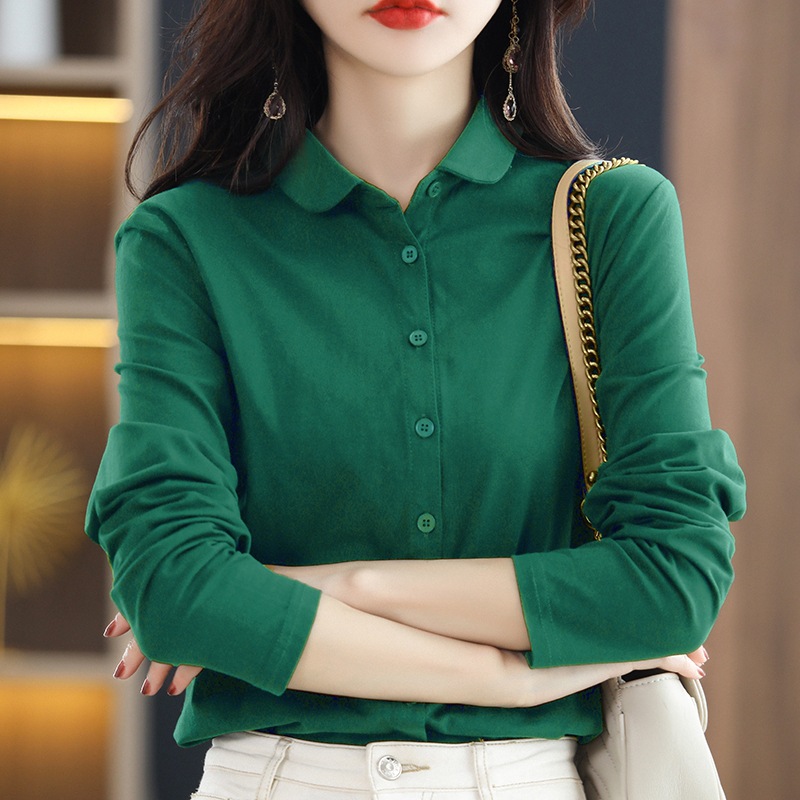 Manufacturer Wholesale 2025 Spring, Summer, Autumn Women's Shirts, Lycra High-Count Cotton Tops, Elegant Long-Sleeve Shirts, German Velvet