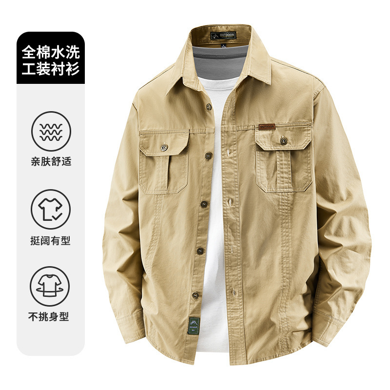 Cross-Border Middle-Aged American Work Shirt Men's Jacket Spring and Autumn Casual Pure Cotton Long-Sleeved Shirt Business Commuting Cross-Border Middle-Aged American Work Shirt Men's Jacket Spring and Autumn Casual Pure Cotton Long-Sleeved Shirt Business Commuting
