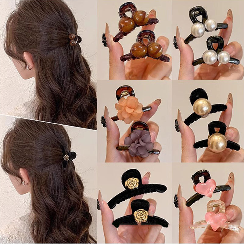 Perla ámbar pequeña clip de agarre para mujeres 2024 nuevo clip de cabello princesa cabeza bang clip de cabello roto clip de tiburón joyería para el cabello