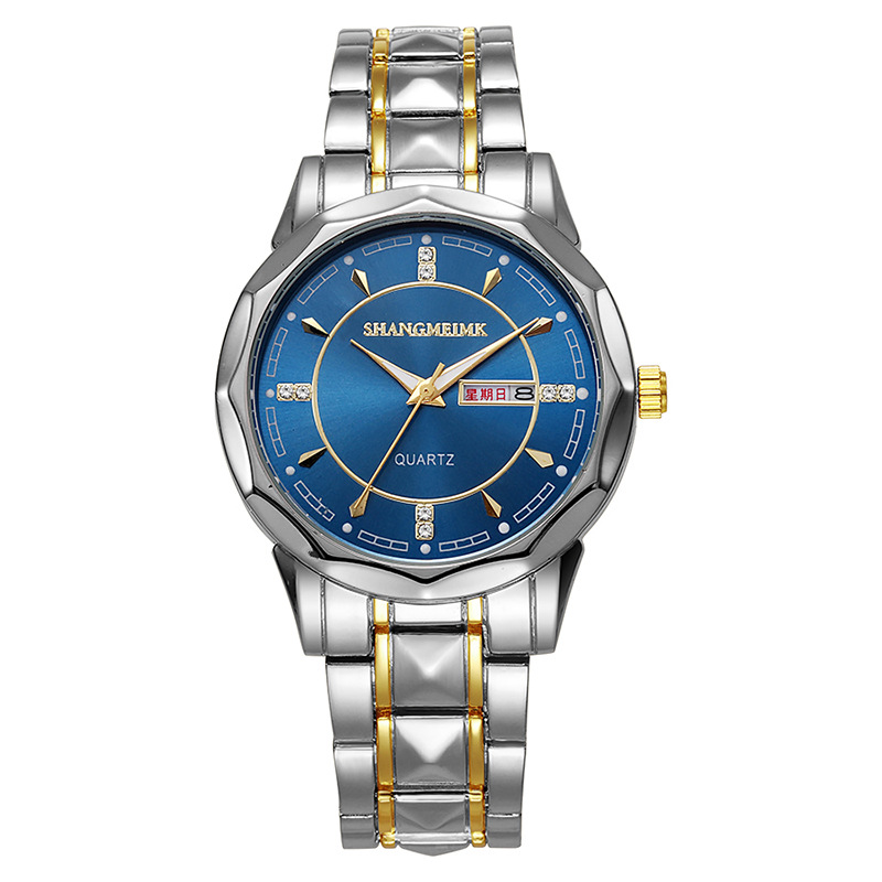 Reloj de hombre de alta gama al por mayor, luminoso, resistente al agua, con calendario dual, correa de acero con remaches, reloj de cuarzo para hombre. ⌚ Relojes transfronterizos