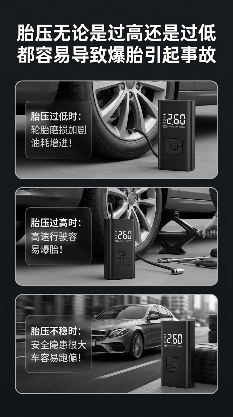 Portable Multi-Functional Automatic Start-Stop Car Air Pump, Bicycle High-Speed Inflator, Car Tire Inflator