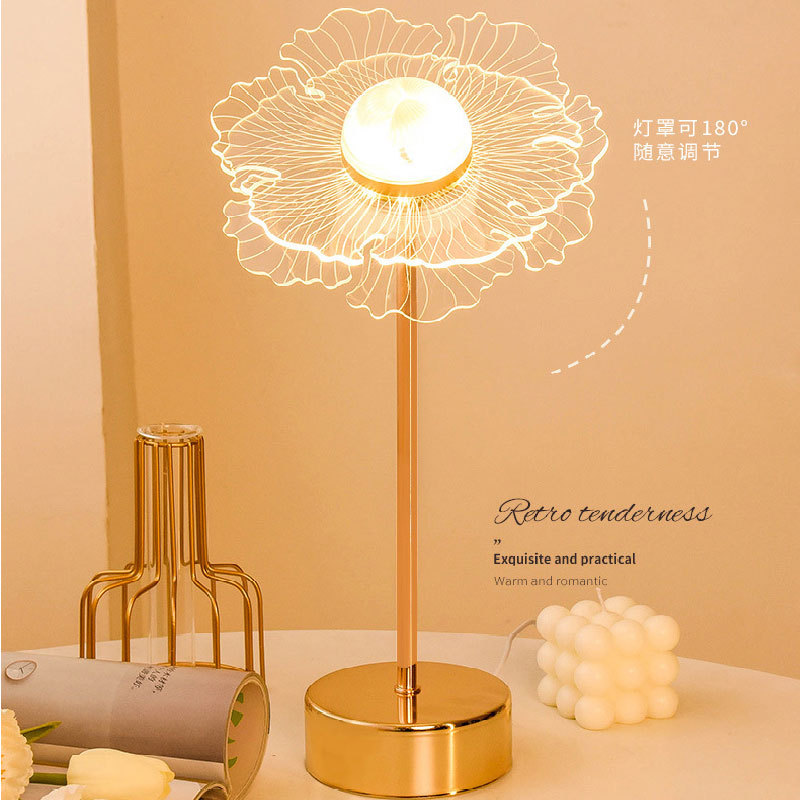 Flor decorativa lámpara de mesa dormitorio ins estilo chica dormitorio principal lámpara de noche luz de la noche metal luz creativa lámpara de ambiente de lujo