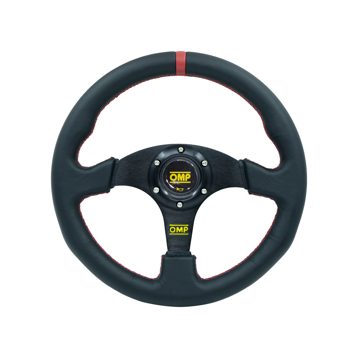 Universal OMP car modified racing steering wheel universal 13 inch leather (Steering wheel) - genuine-leather-red-ring