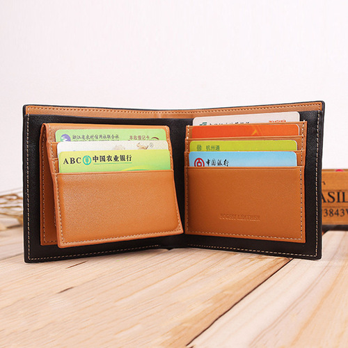 New business men's wallet, short, striped, color-blocked, casual, horizontal, large capacity, multiple card slots, simple boys' wallet