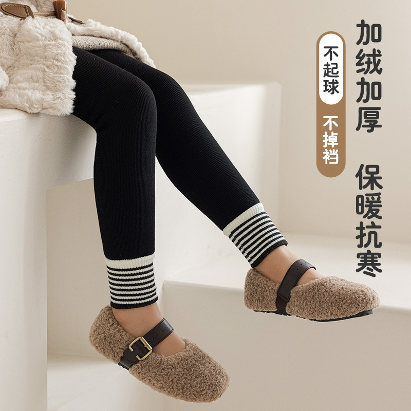冬季保暖兒童九分褲批發2023冬季純色九分褲加絨加厚兒童打底褲