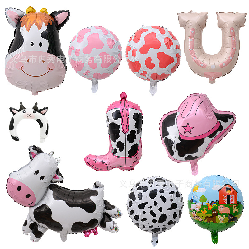 Nuevo especial-en forma de vaca globo granja tema Fiesta de dibujos animados globo diseño leche vaca patrón aluminio película globo Rancho estilo