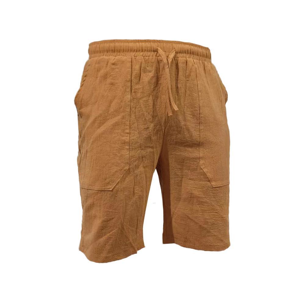 Pantalones cortos de algodón y lino de verano para hombres con cordón elástico en la cintura pierna recta color sólido transpirable diario Playa pantalones casuales de cinco puntos
