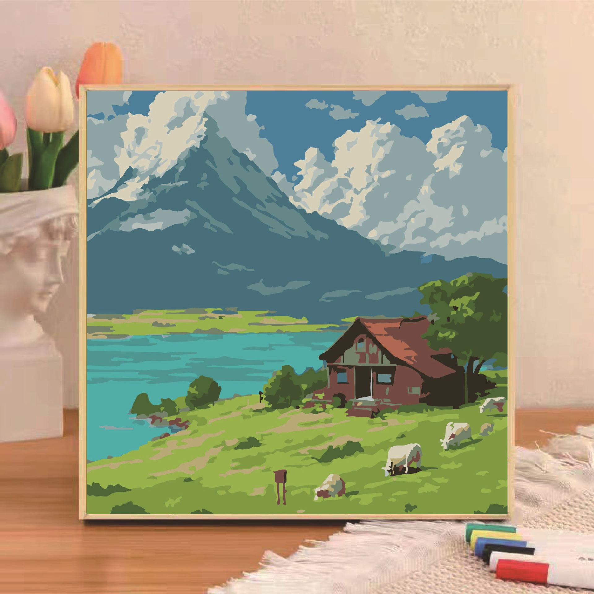 Pintura al óleo digital diy niños pequeños dibujos animados de tamaño pequeño dibujo a mano simple relleno de pintura acrílica