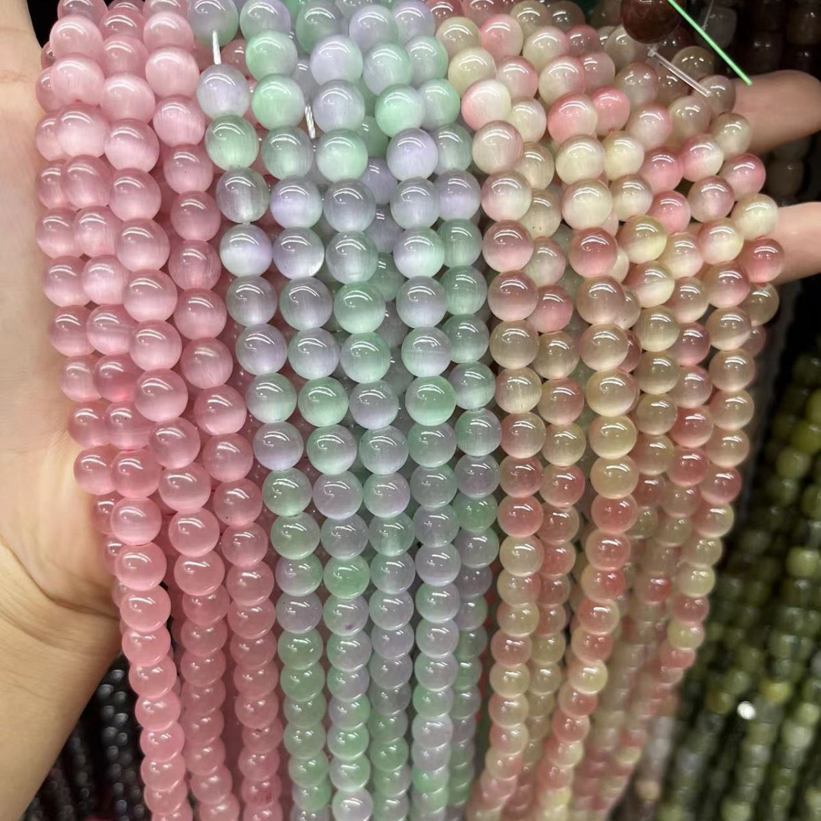 New Cat's Eye Stone Dual Color Round Bead Bracelet Semi-Finished Bead DIY Jewelry Accessories Round Beads Wholesale Scatter
