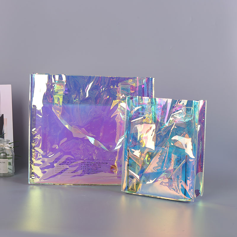 厂家PVC拉链袋手提购物袋批发塑料袋供应幻彩镭射袋定 制