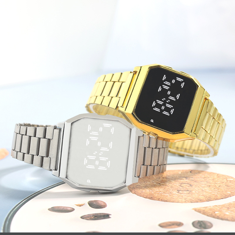 Factory spot direct alloy steel strip LED electronic watch square foreign trade fashion student male and female Touch Watch