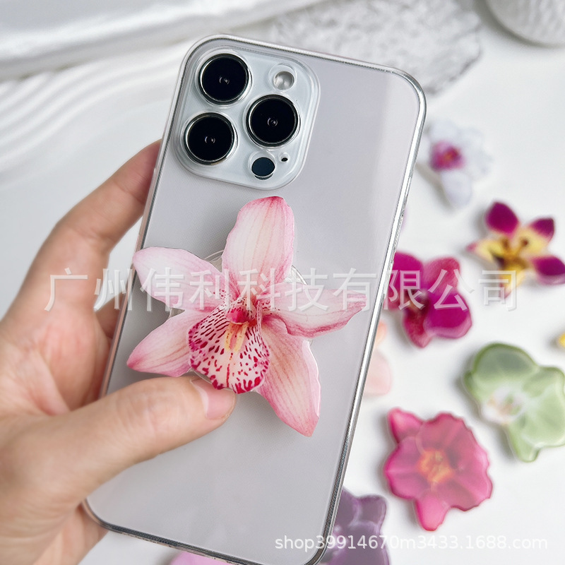 Cross-Border Orchid Acrylic Glue Mobile Phone Holder Desktop Folding Hibiscus Egg Anthurium Flower Airbag Mobile Phone Holder
